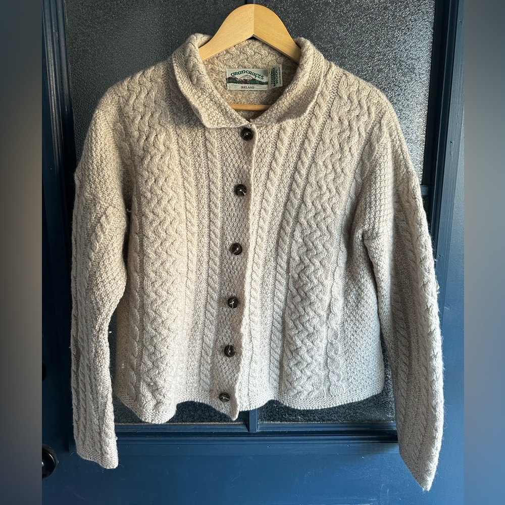 Aran Crafts Beige Merino Wool Cardigan
